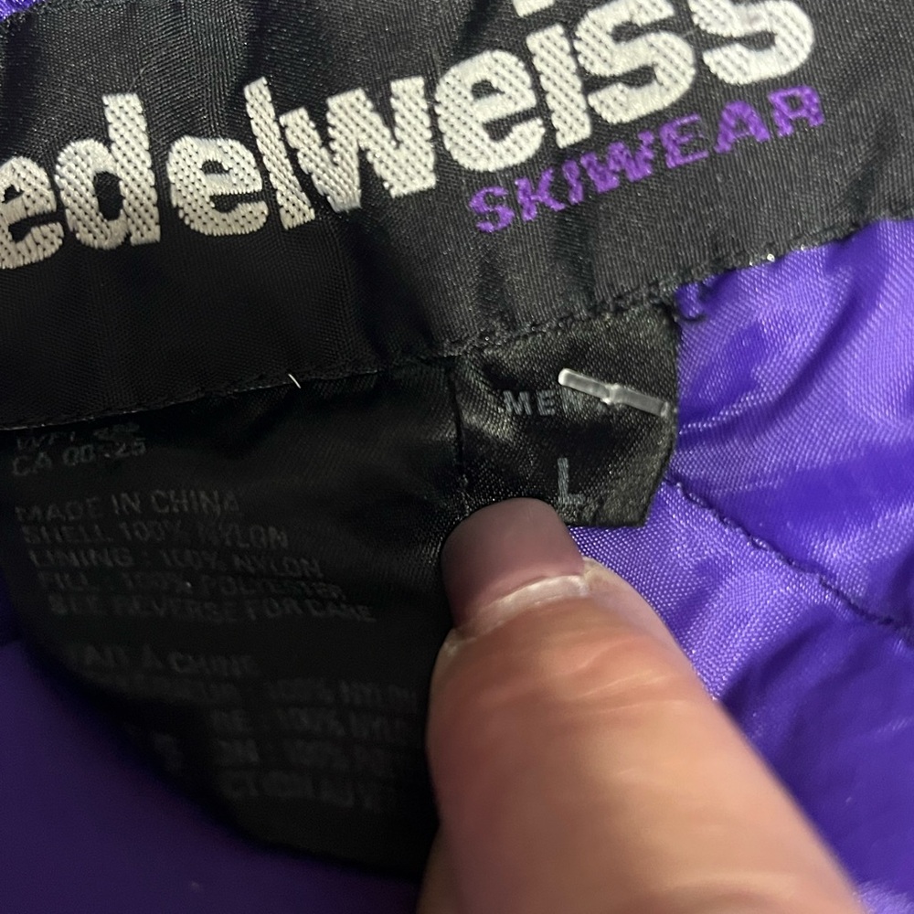 Vintage Edelweiss Skiwear Color Block Puffer Style Slopes Winter Snow Coat Large - Picture 11 of 11